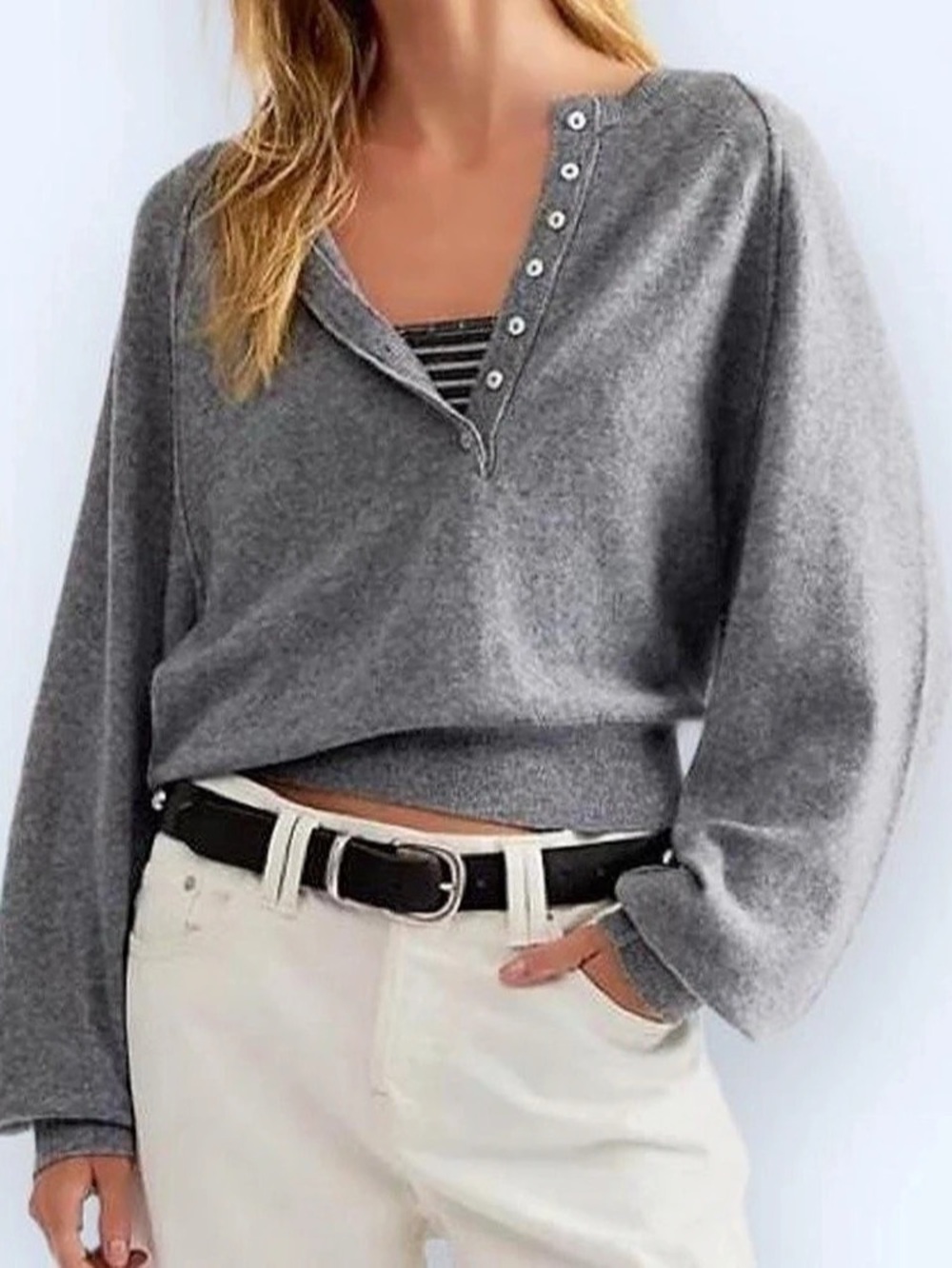 FREE PEOPLE - PORTA CASHMERE HENLEY SWEATER - SIZE S